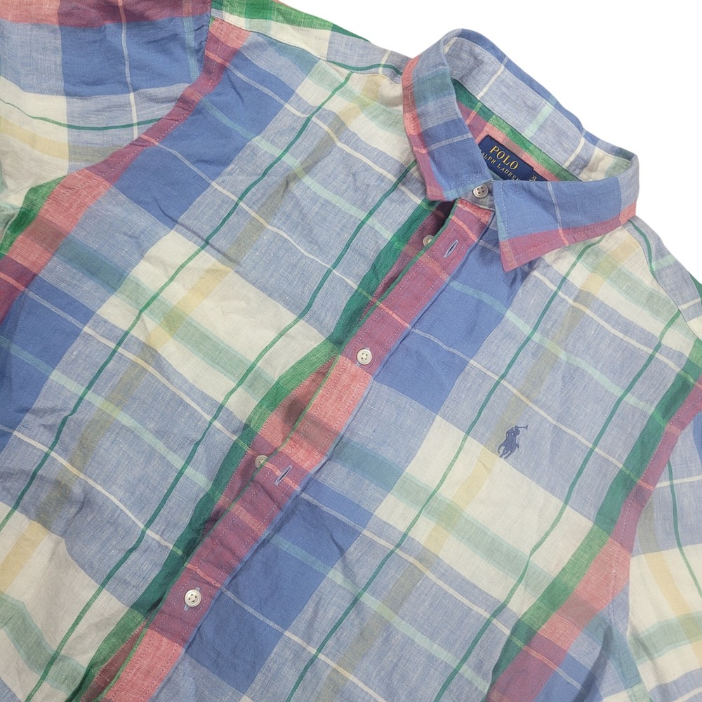 Polo Ralph Lauren Mens XL Classic Fit 100% Linen Plaid Button Down Shirt